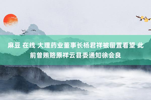 麻豆 在线 大理药业董事长杨君祥被留置看望 此前曾贿赂原祥云县委通知徐会良