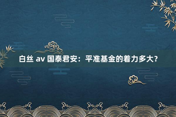 白丝 av 国泰君安：平准基金的着力多大？