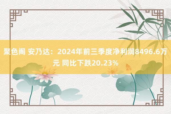 聚色阁 安乃达：2024年前三季度净利润8496.6万元 同比下跌20.23%