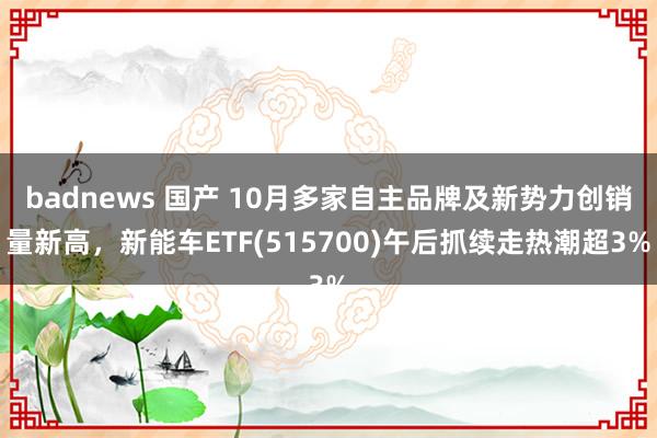 badnews 国产 10月多家自主品牌及新势力创销量新高，新能车ETF(515700)午后抓续走热潮超3%