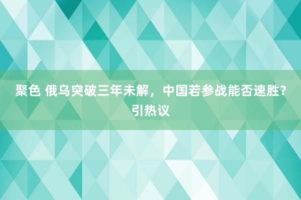 聚色 俄乌突破三年未解，中国若参战能否速胜？引热议