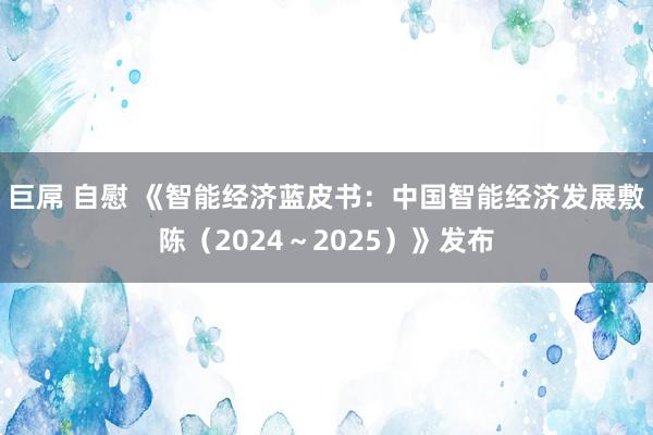 巨屌 自慰 《智能经济蓝皮书：中国智能经济发展敷陈（2024～2025）》发布